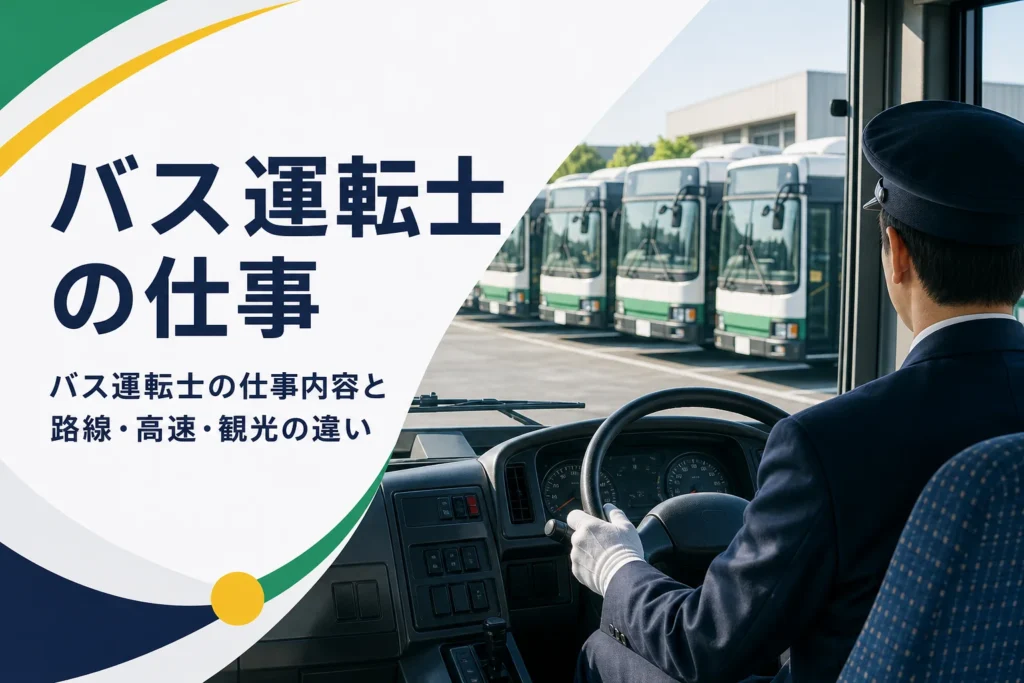 バス運転士の仕事内容を、路線・高速・観光バスの違いと1日の流れで解説する記事のアイキャッチ