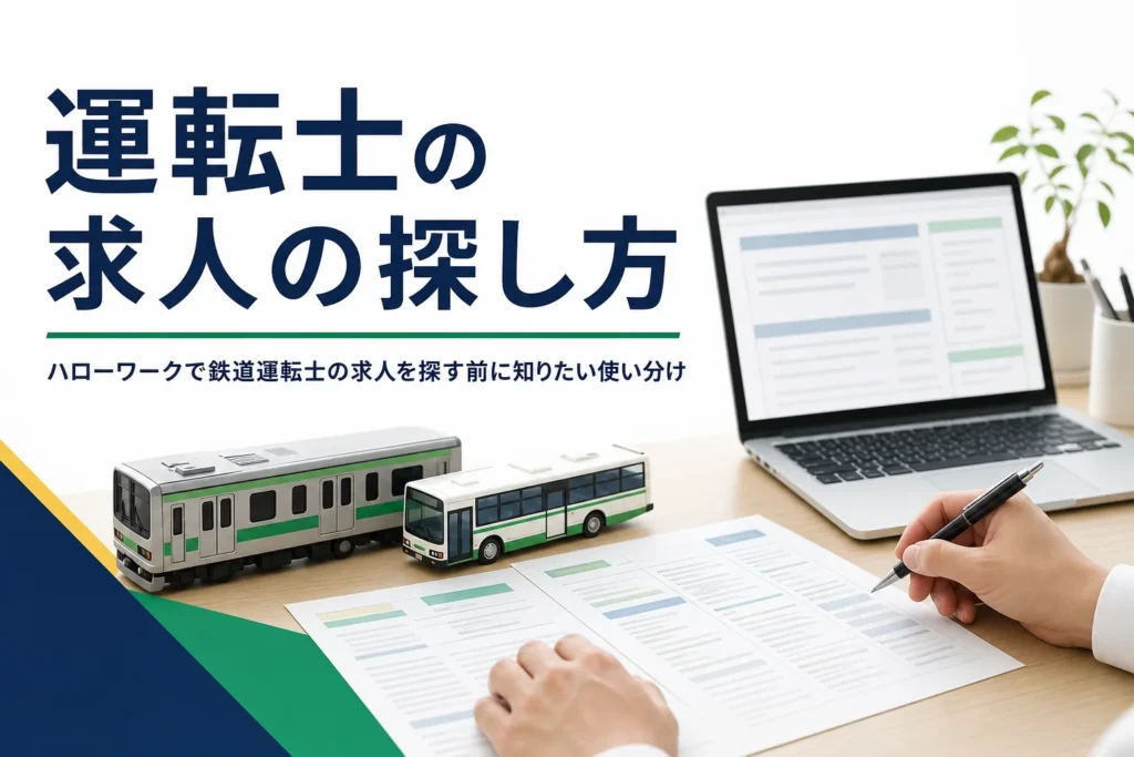 運転士の求人の探し方を、ハローワーク・公式採用ページ・転職サービスの使い分けで解説する記事のアイキャッチ