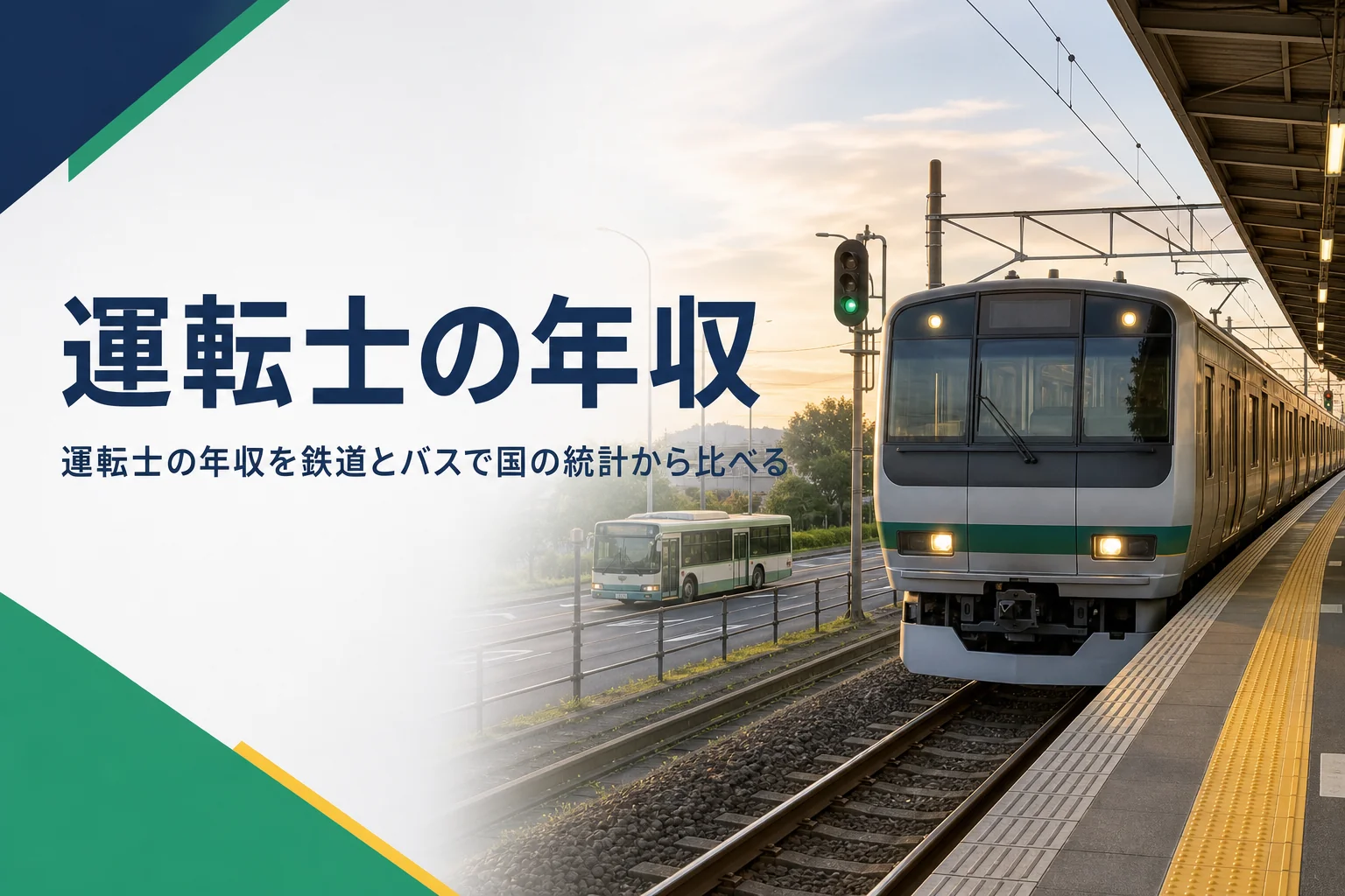 運転士の年収・給料を、鉄道とバスで国の統計をもとに比べる記事のアイキャッチ