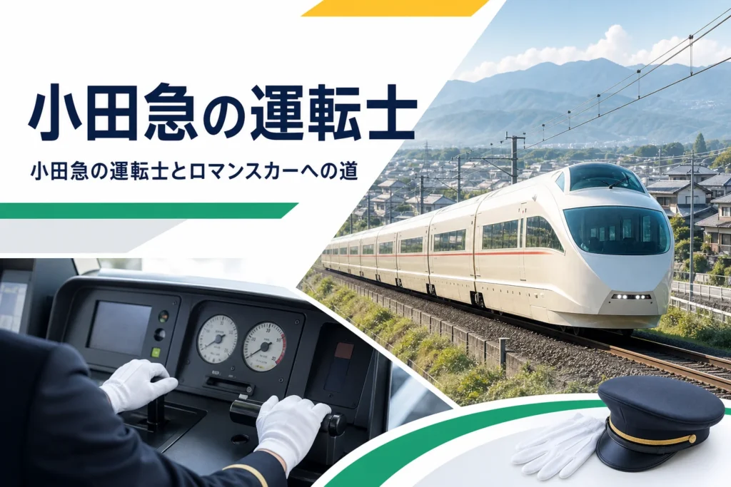 小田急の運転士になるための採用の流れとロマンスカーの運転、女性運転士を解説する記事のアイキャッチ