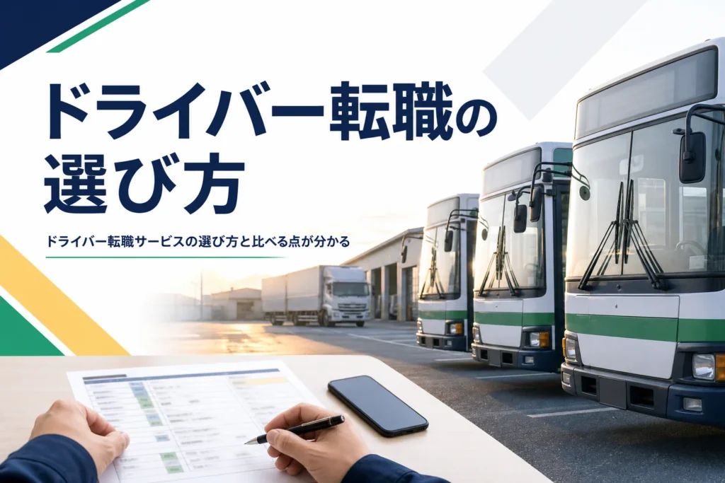 ドライバー転職サービスの選び方を、バス・トラック運転士への転職で比べる点から解説する記事のアイキャッチ