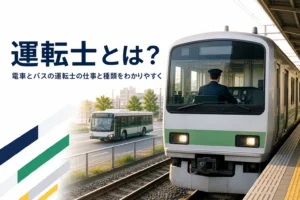 運転士とはどんな仕事かを、電車とバスの運転士の仕事と種類で解説する記事のアイキャッチ