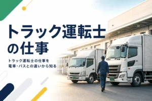 トラック運転士の仕事を、電車・バスの運転士との違いと目指し方から解説する記事のアイキャッチ